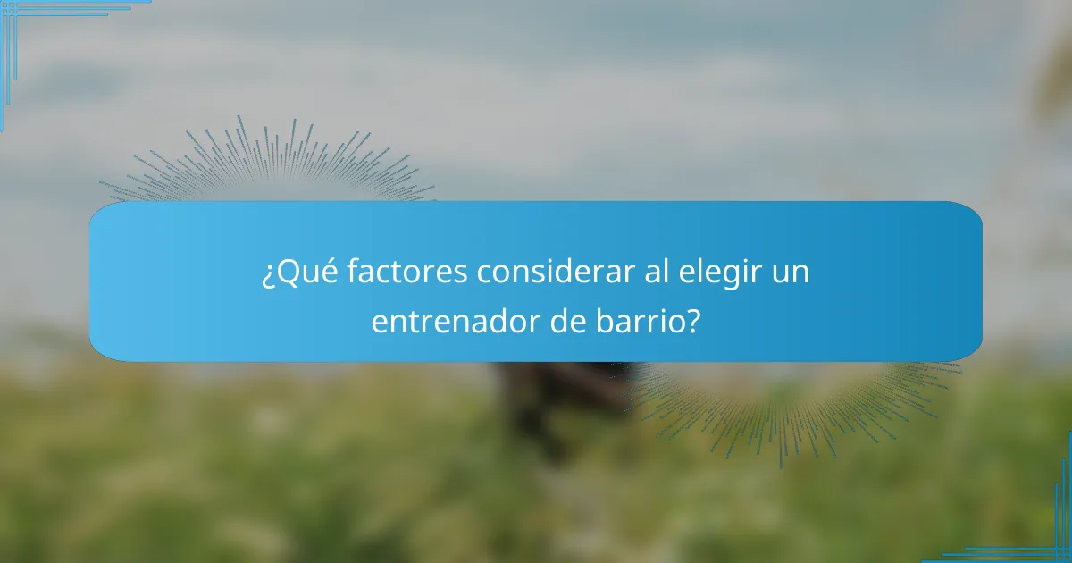 ¿Qué factores considerar al elegir un entrenador de barrio?
